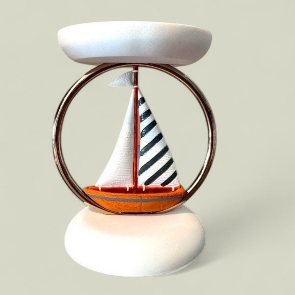 New Bath & Bodyworks Sailboat Candle Holder Nautical Gold Ring Candle Holder